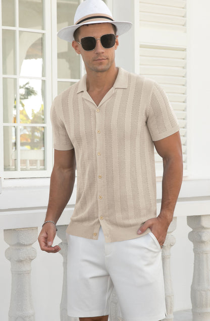 Mens Casual Button down Shirt Summer Short Sleeve Cuban Vacation Beach Shirts