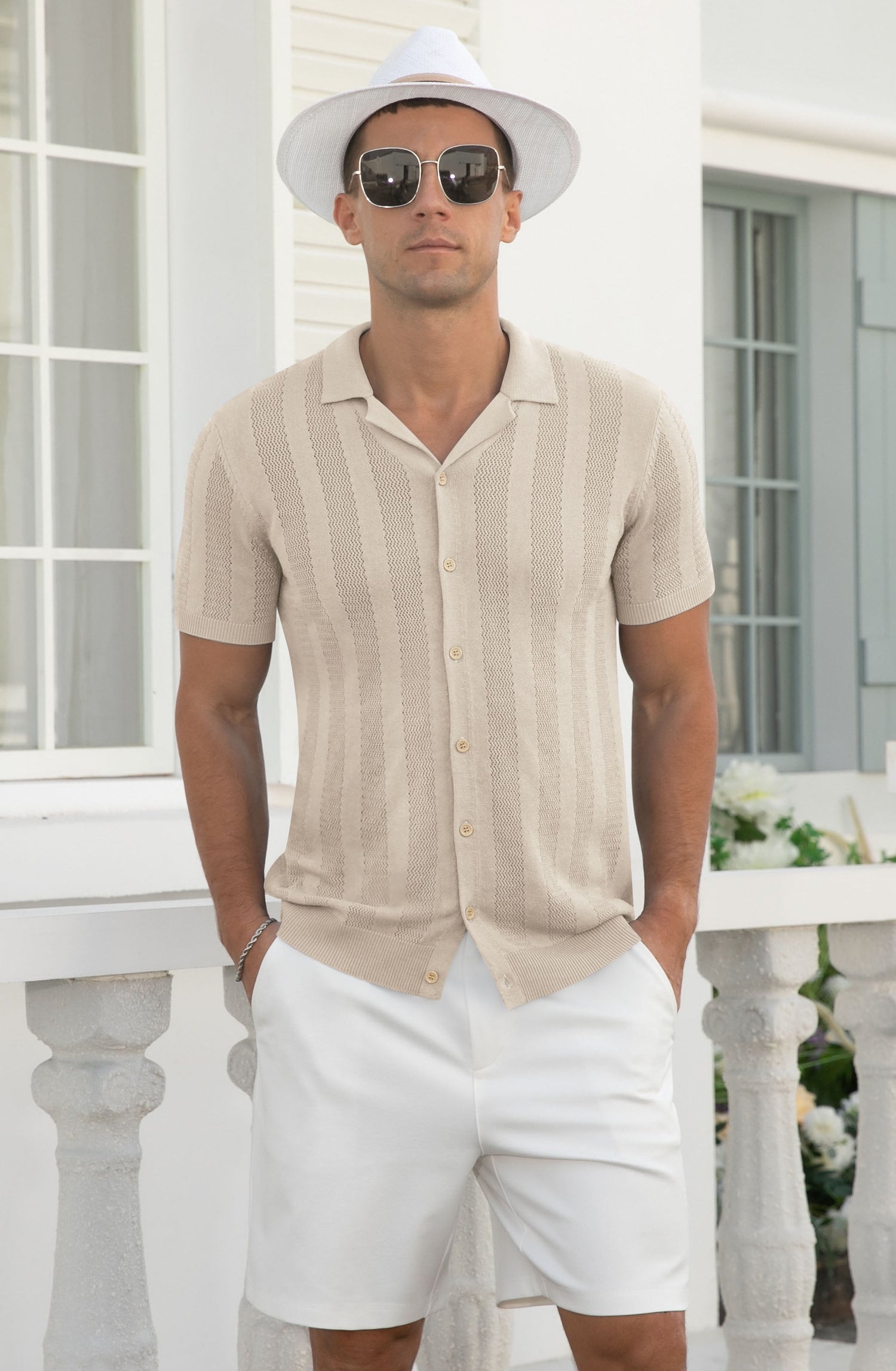 Mens Casual Button down Shirt Summer Short Sleeve Cuban Vacation Beach Shirts