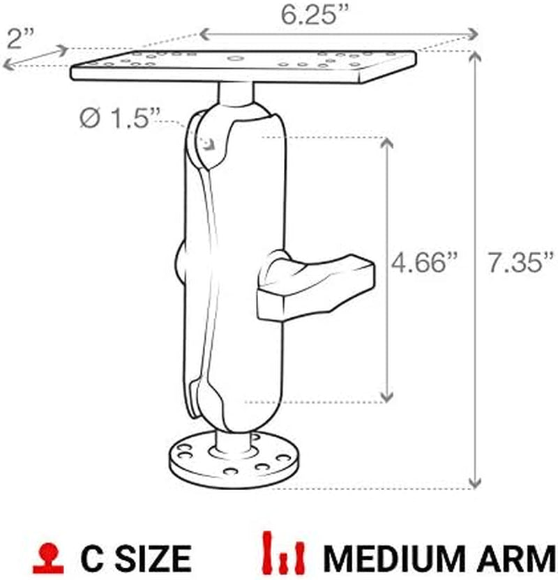 National Products 6 1/4-Inch X 2-Inch Marine Ram Universal Electronic Mount, 1-1/2-Inch Ball, 5-Inch Arm