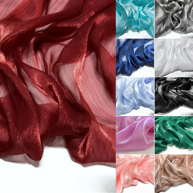 Transparent Glossy Silky Organza Fabric, See through Shimmer Sheer Fabric, Shiny Crepe Fabric by the Meter