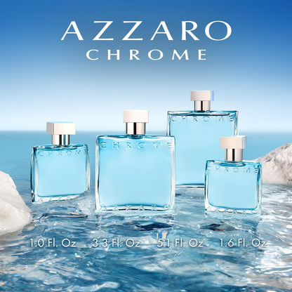 Azzaro Chrome Eau De Toilette - Fresh Aquatic Mens Cologne - Citrus, Woody, Musky Fragrance -Fresh tes of Bergamot - Everyday Wear - Classic Summer Beach Scent - Luxury Perfumes for Men