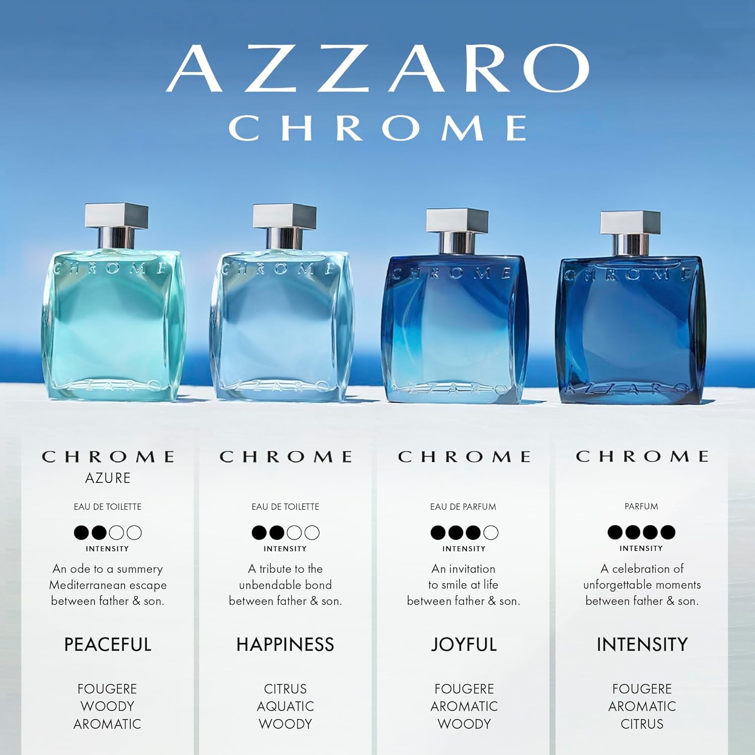 Azzaro Chrome Eau De Toilette - Fresh Aquatic Mens Cologne - Citrus, Woody, Musky Fragrance -Fresh tes of Bergamot - Everyday Wear - Classic Summer Beach Scent - Luxury Perfumes for Men