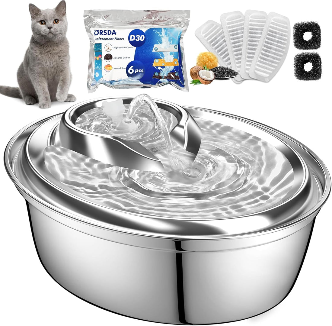 Cat Water Fountain Stainless Steel, 67Oz/2L Pet Water Fountain for Cats, with 6Pcs Filters, Quiet, Easy Clean&amp;Dishwasher Safe