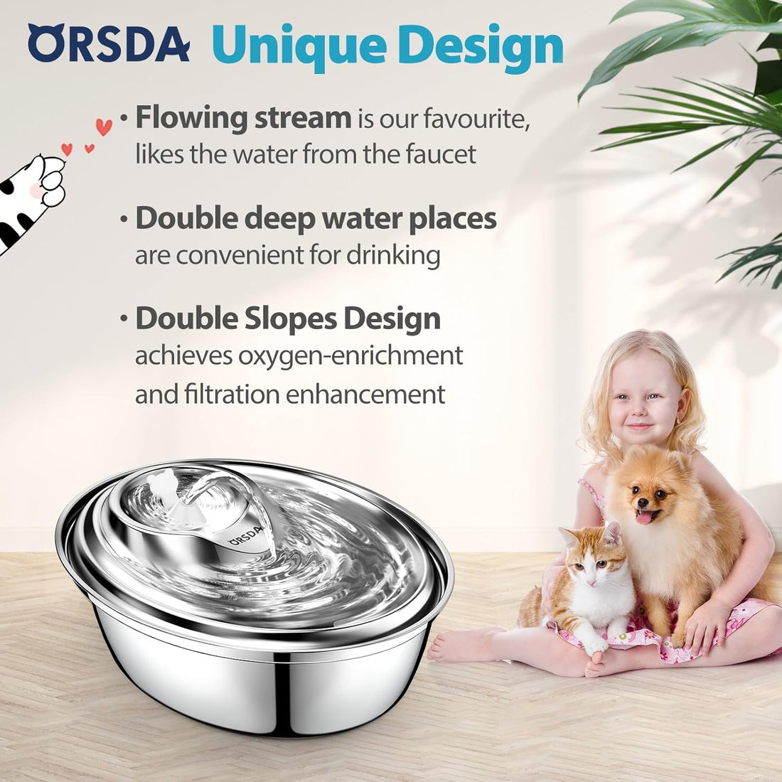 Cat Water Fountain Stainless Steel, 67Oz/2L Pet Water Fountain for Cats, with 6Pcs Filters, Quiet, Easy Clean&amp;Dishwasher Safe