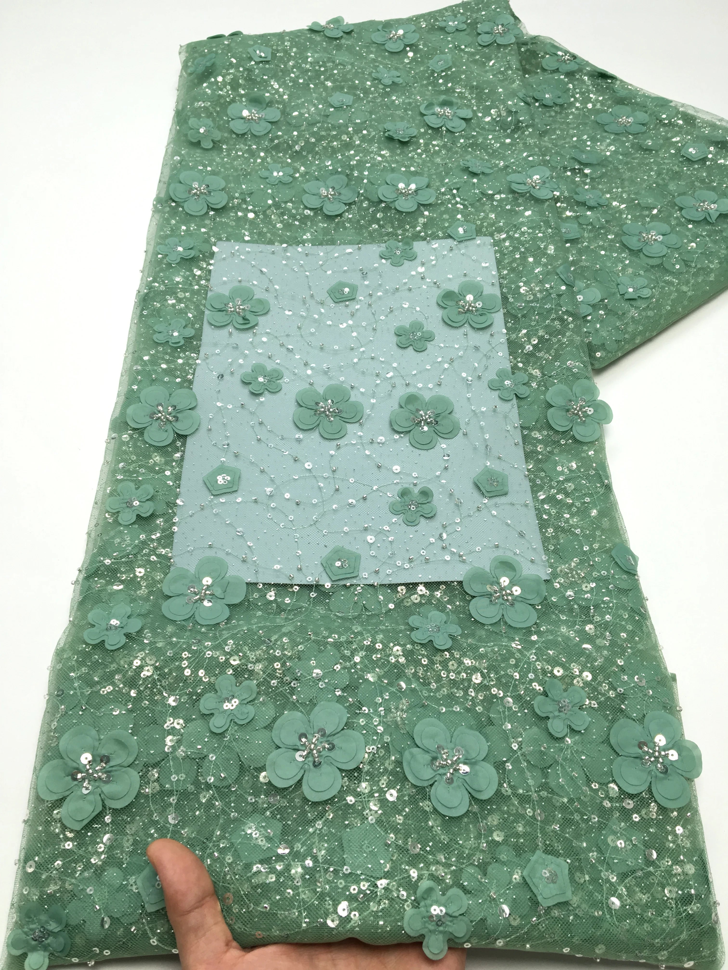 Exquisite African Tulle Lace Fabric - 5 Yards of Premium Nigerian French Mesh Silk for Elegant Women’s Party and Wedding Dresses