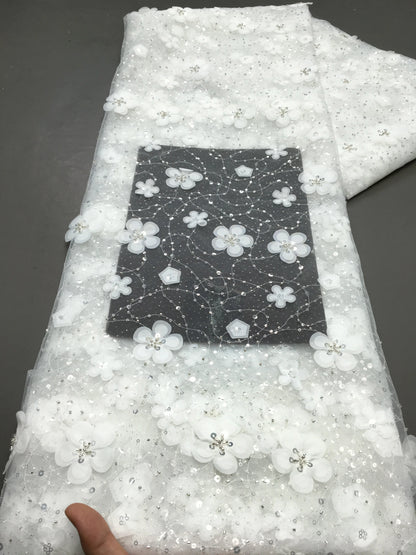 Exquisite African Tulle Lace Fabric - 5 Yards of Premium Nigerian French Mesh Silk for Elegant Women’s Party and Wedding Dresses