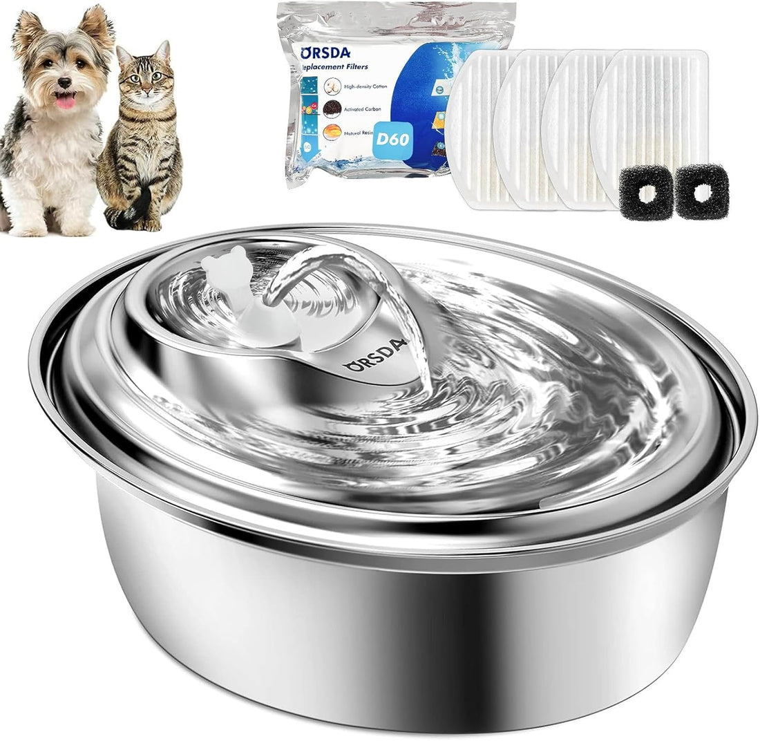 Cat Water Fountain Stainless Steel, 100Oz/3L Pet Water Fountain for Cats Inside, Automatic Dog Water Dispenser Bowl with 6Pcs Filters, a Silicone Mat, Quiet, Easy Clean&amp;Dishwasher Safe