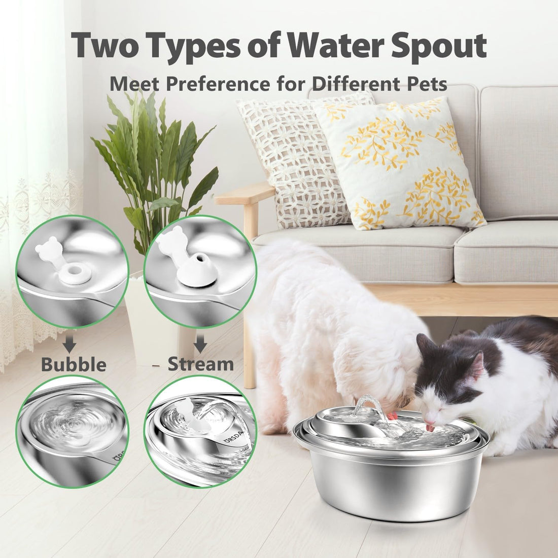 Cat Water Fountain Stainless Steel, 100Oz/3L Pet Water Fountain for Cats Inside, Automatic Dog Water Dispenser Bowl with 6Pcs Filters, a Silicone Mat, Quiet, Easy Clean&amp;Dishwasher Safe