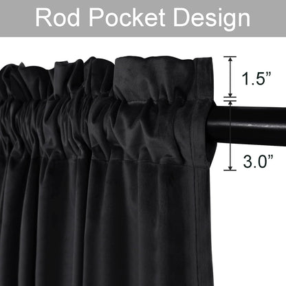 Velvet Blackout Curtains for Living Room - 84 Inches Thermal Insulated Room Darkening Rod Pocket Drapes for Office/Party, Set of 2 Panels with Tiebacks, 52W X 84L,Black