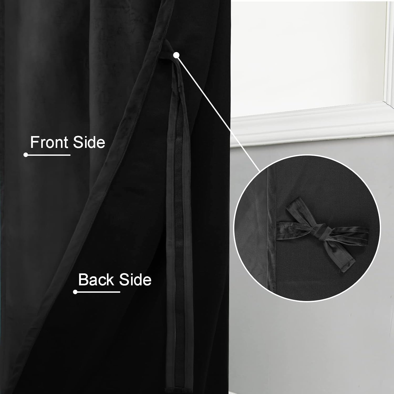 Velvet Blackout Curtains for Living Room - 84 Inches Thermal Insulated Room Darkening Rod Pocket Drapes for Office/Party, Set of 2 Panels with Tiebacks, 52W X 84L,Black