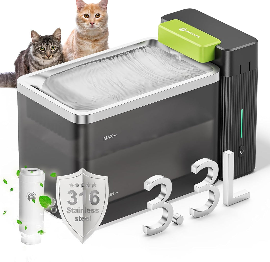 Cat Water Fountain Nano Ultrafiltration Filter, Cat Fountain 316 Stainless Steel, Cat Water Hydroelectric Separation, Pet Water Fountain 3 Filtration System,For Dogs, Cats and Many Pets, Black