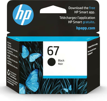 Original  67 Black Ink Cartridge | Works with  Deskjet 1255, 2700, 4100 Series,  Envy 6000, 6400 Series | Eligible for Instant Ink | 3YM56AN