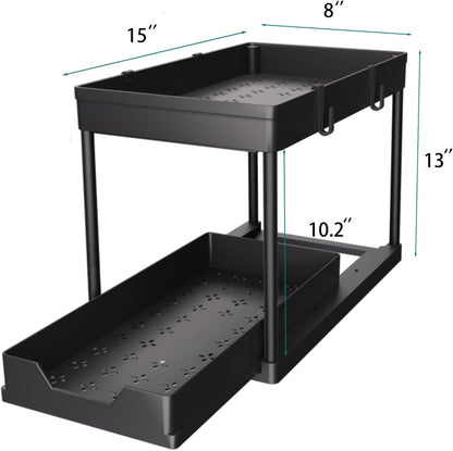 under Sink Organizer 2 Pack, Bathroom Organizers, 2 Tier Sliding Cabinet Basket Organizer Drawer, Multi-Purpose Bath Collection Baskets for Bathroom (Black)