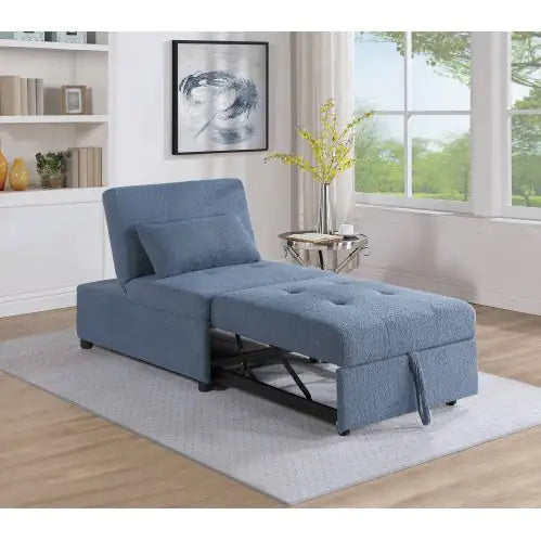 Contemporary Blue Gray Sleeper Sofa Chair Pillow Plush Tufted Seat 1pc Convertible Sofa Chair Sherpa Fabric Couch - Mohammad collection