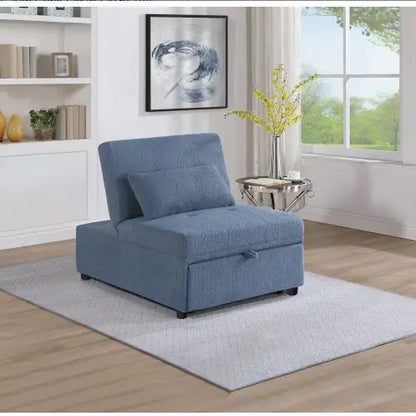 Contemporary Blue Gray Sleeper Sofa Chair Pillow Plush Tufted Seat 1pc Convertible Sofa Chair Sherpa Fabric Couch - Mohammad collection