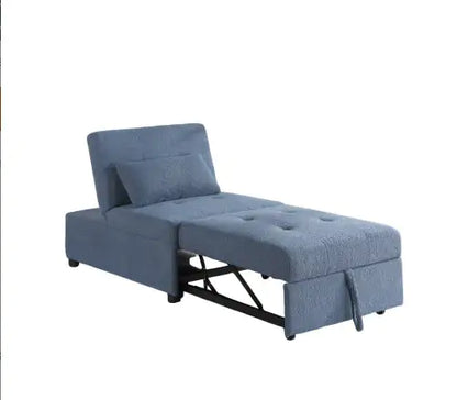 Contemporary Blue Gray Sleeper Sofa Chair Pillow Plush Tufted Seat 1pc Convertible Sofa Chair Sherpa Fabric Couch - Mohammad collection