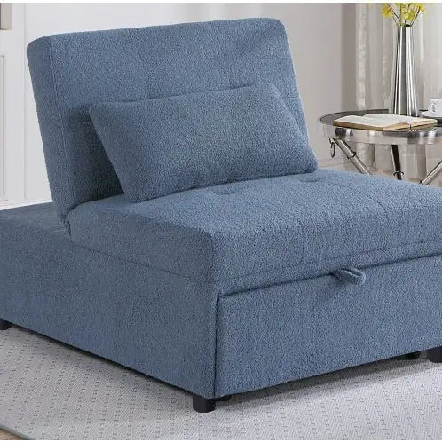 Contemporary Blue Gray Sleeper Sofa Chair Pillow Plush Tufted Seat 1pc Convertible Sofa Chair Sherpa Fabric Couch - Mohammad collection