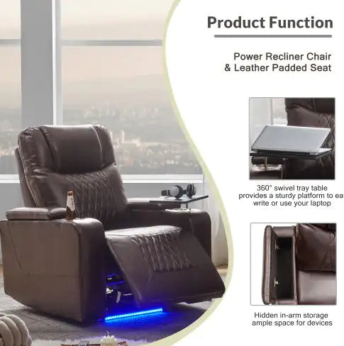 Swivel Tray Power Recliner with USB Port and Cup Holders - Mohammad collection