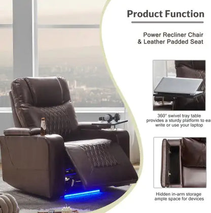 Swivel Tray Power Recliner with USB Port and Cup Holders - Mohammad collection