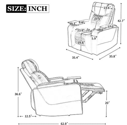 Swivel Tray Power Recliner with USB Port and Cup Holders - Mohammad collection