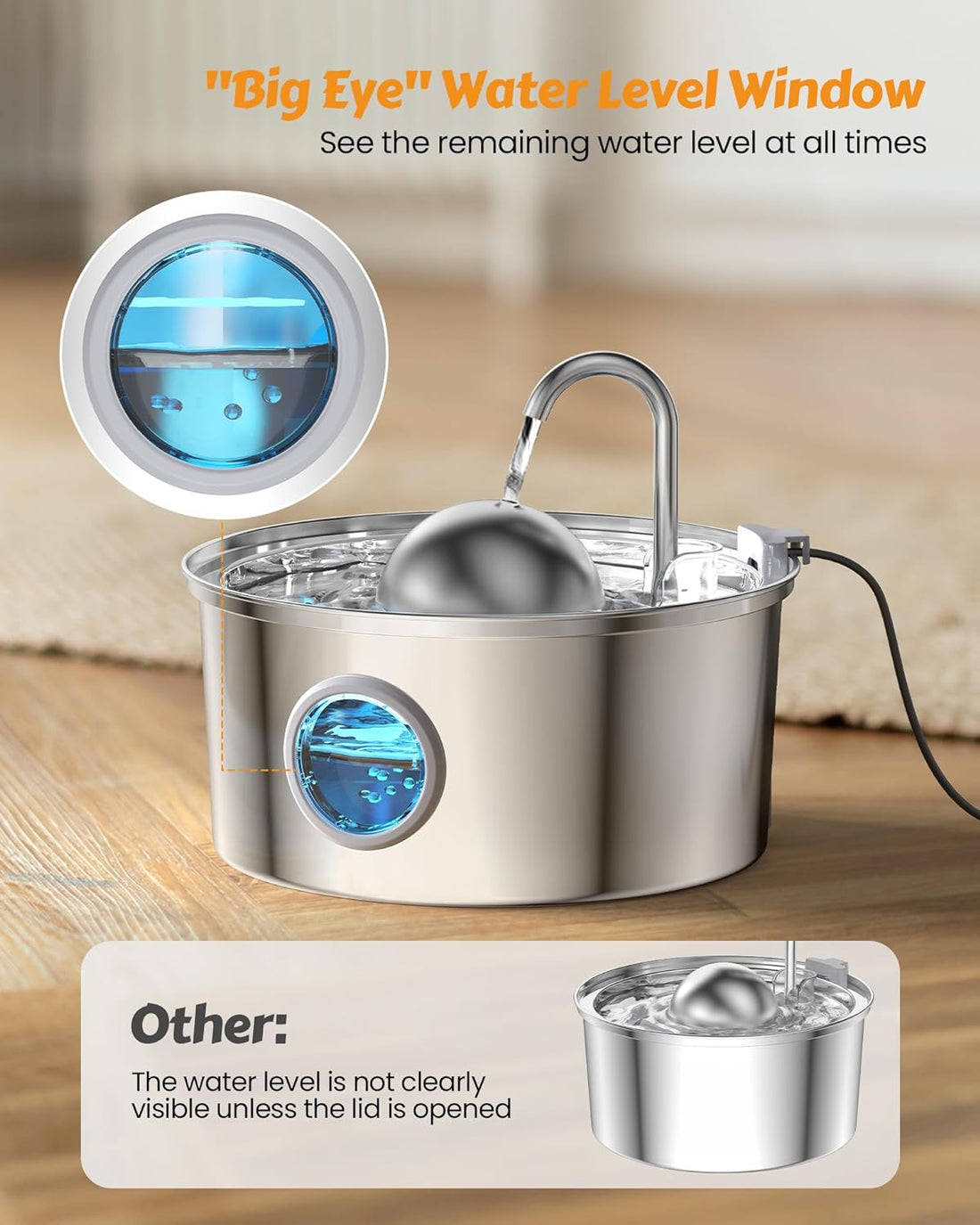 Cat Water Fountain Stainless Steel: Cat Fountain for Drinking - 3.2L Quiet Pet Watering Bowls for Cats Indoor - Kitten Waterer Supplies - for Small and Medium Animals