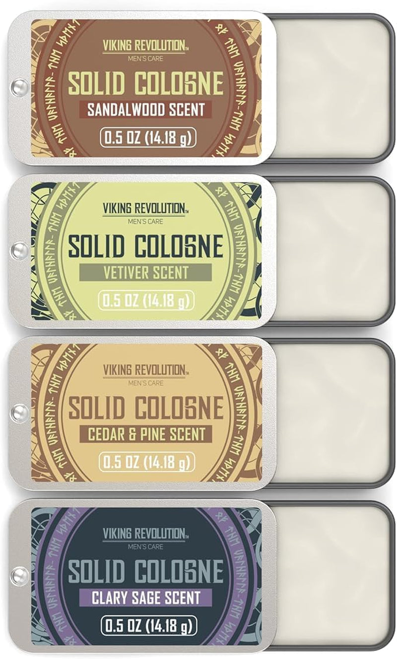 - Cologne - Solid Cologne for Men with Cedar Wood, Clary Sage, Vetiver, Sandalwood - Gifts for Men - Valentines Day Gift for Him - 4 Pack - 4 X 14 G