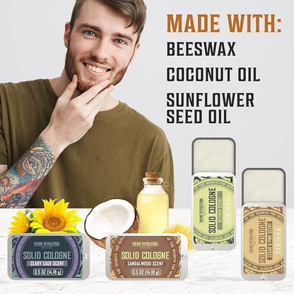 - Cologne - Solid Cologne for Men with Cedar Wood, Clary Sage, Vetiver, Sandalwood - Gifts for Men - Valentines Day Gift for Him - 4 Pack - 4 X 14 G