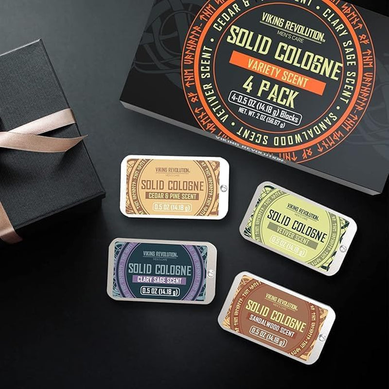 - Cologne - Solid Cologne for Men with Cedar Wood, Clary Sage, Vetiver, Sandalwood - Gifts for Men - Valentines Day Gift for Him - 4 Pack - 4 X 14 G