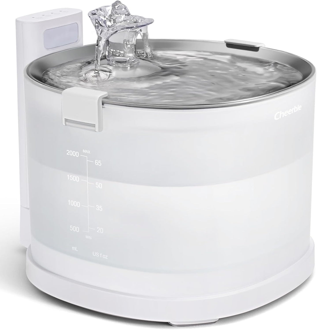 Pumpless Cat Water Fountain, Wireless Pet Fountain Battery Operated, 2L/67Oz E1+ Automatic Cat Water Dispenser Magdrive™ Technology Stainless Steel Tray (Cordless, E1+)