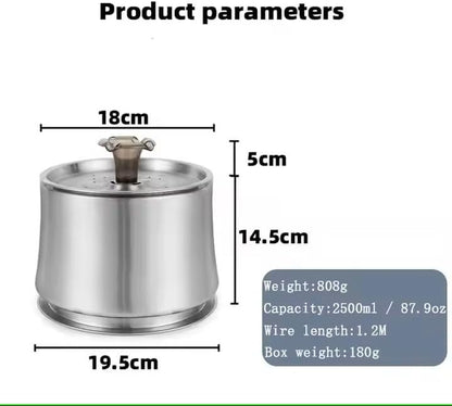 Cat Water Fountain 84Oz/2.5L Stainless Steel, Automatic Dog Water Dispenser, Ultra-Quiet Pump, Water Level Window, Bpa-Free, Advanced Filtration with 2 Filters for Cats, Dogs &amp; Multiple Pets.