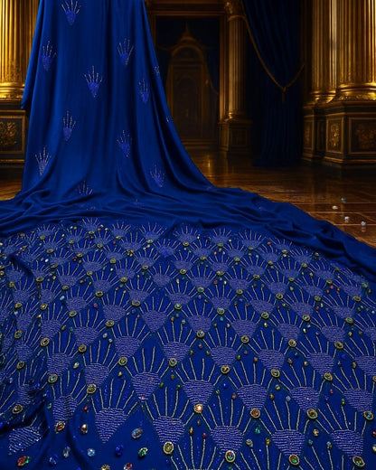 Luxury Blue Rhinestone Chiffo Fabric ? Wedding Drapes or Dressmaking ? 60&quot; Wide,