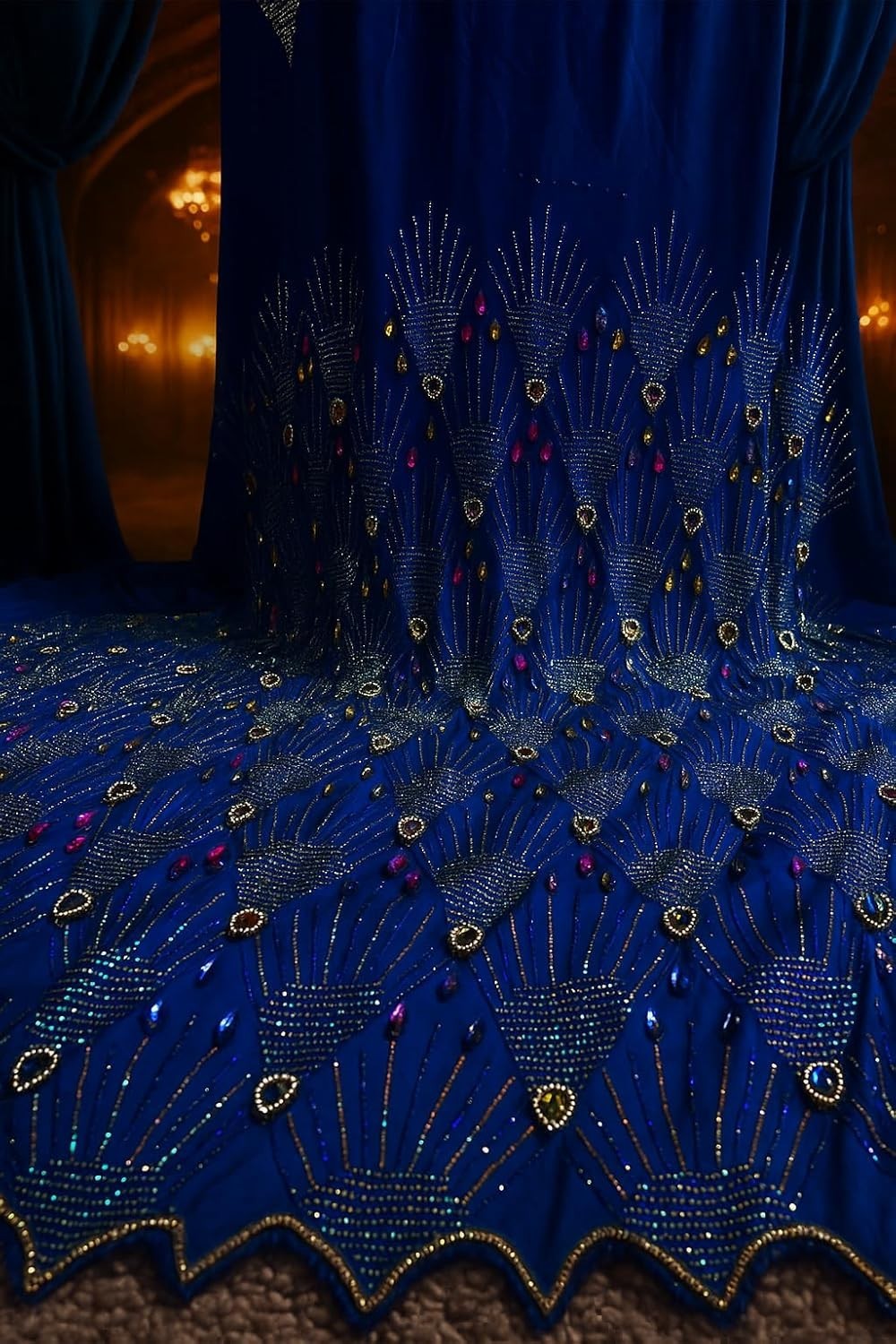 Luxury Blue Rhinestone Chiffo Fabric ? Wedding Drapes or Dressmaking ? 60&quot; Wide,