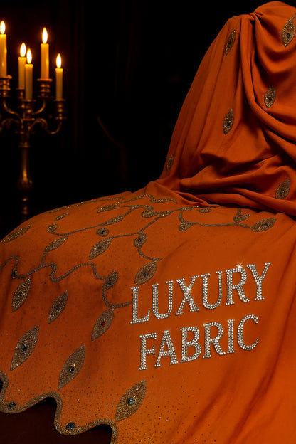 Luxury Hand-Embellished Orange Fabric – Royal Diamond Stonework | Premium