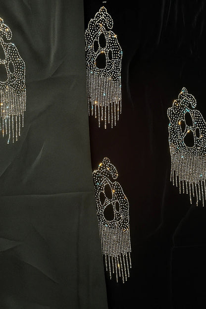 Twin Glamour – Midnight Black &amp; Ash Grey Velvet with Rhinestone Motifs