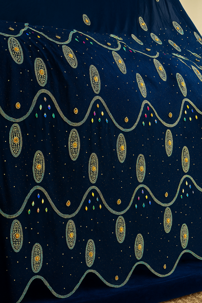 Elegant Navy Blue Chiffon – Beaded Royal Waves - Mohammad collection
