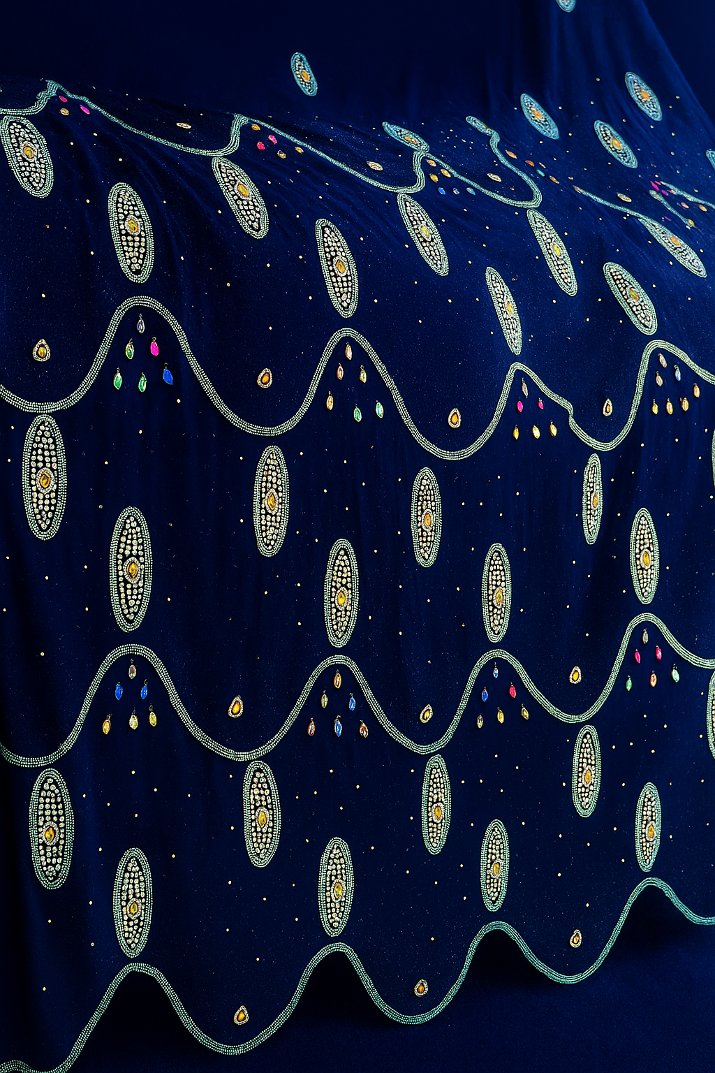 Elegant Navy Blue Chiffon – Beaded Royal Waves - Mohammad collection