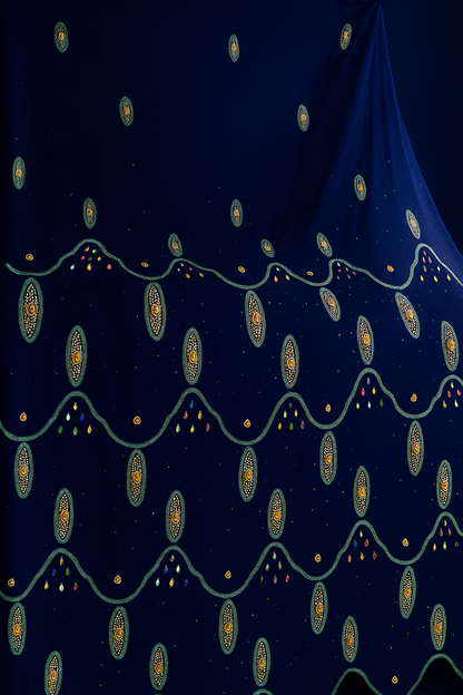Elegant Navy Blue Chiffon – Beaded Royal Waves - Mohammad collection
