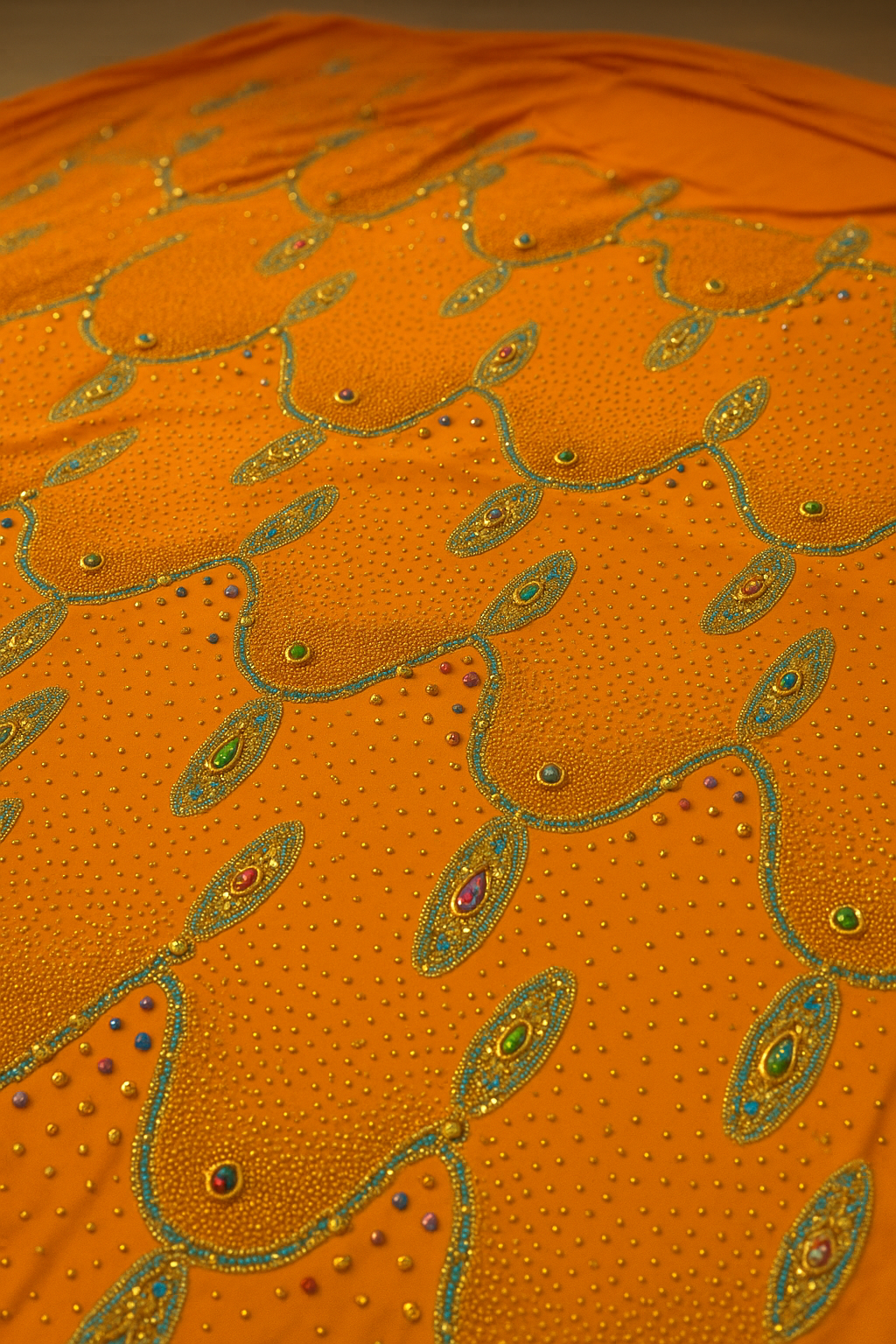 Luxury Hand-Embellished Orange Fabric – Royal Diamond Stonework | Premium Formal Wear Material - Mohammad collection