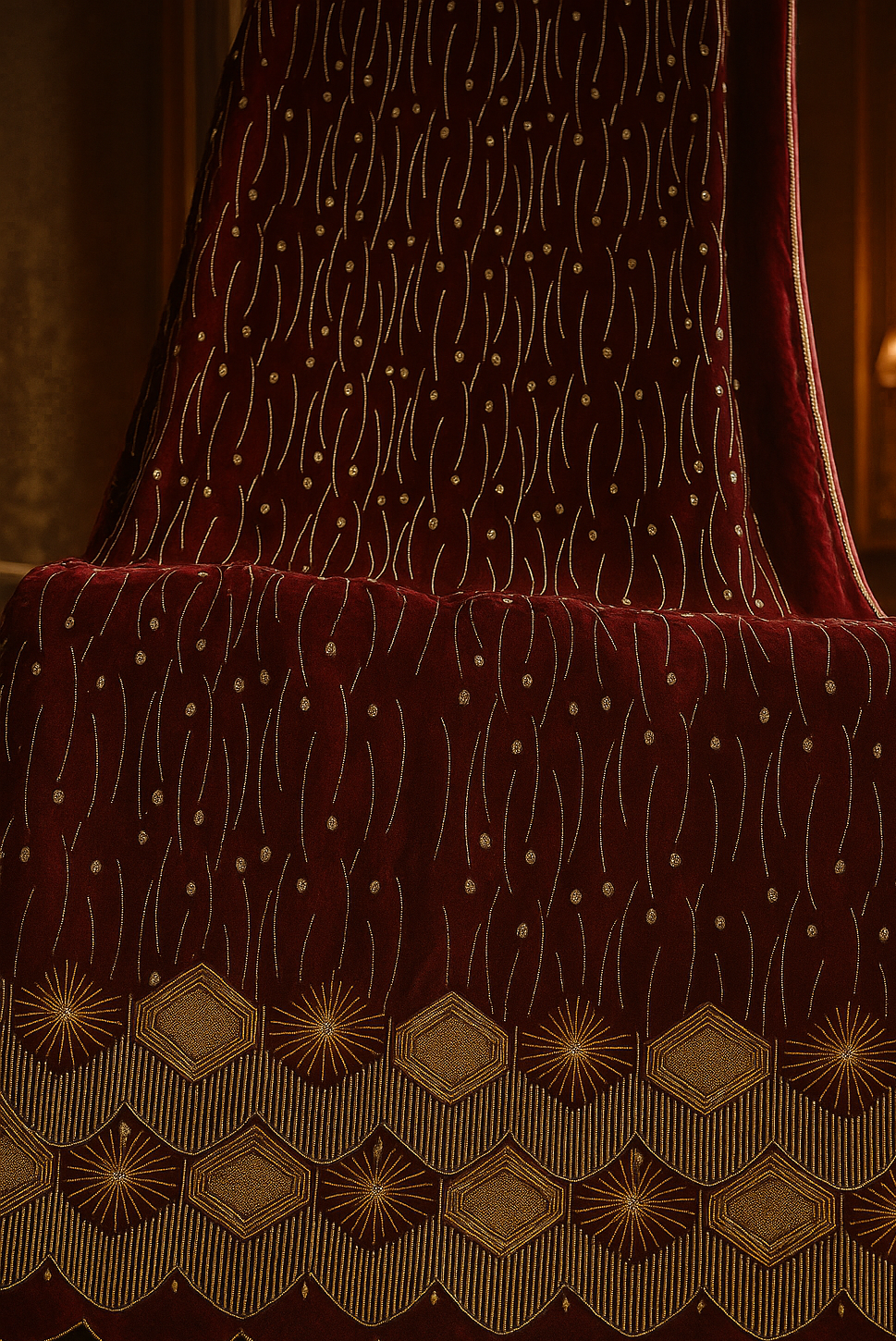 Royal Red Velvet – Gold Embroidered Elegance - Mohammad collection