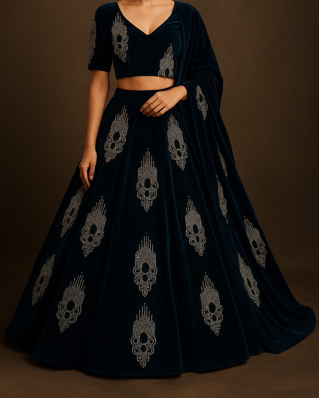Twin Glamour – Midnight Black &amp; Ash Grey Velvet with Rhinestone Motifs - Mohammad collection