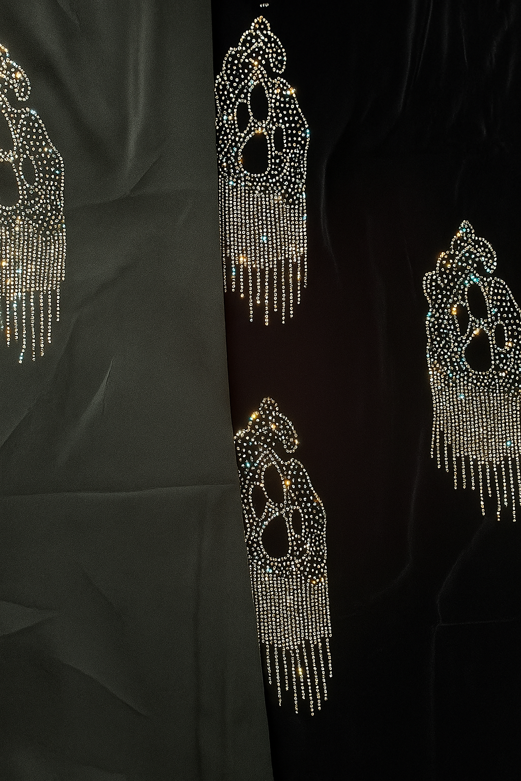 Twin Glamour – Midnight Black &amp; Ash Grey Velvet with Rhinestone Motifs - Mohammad collection