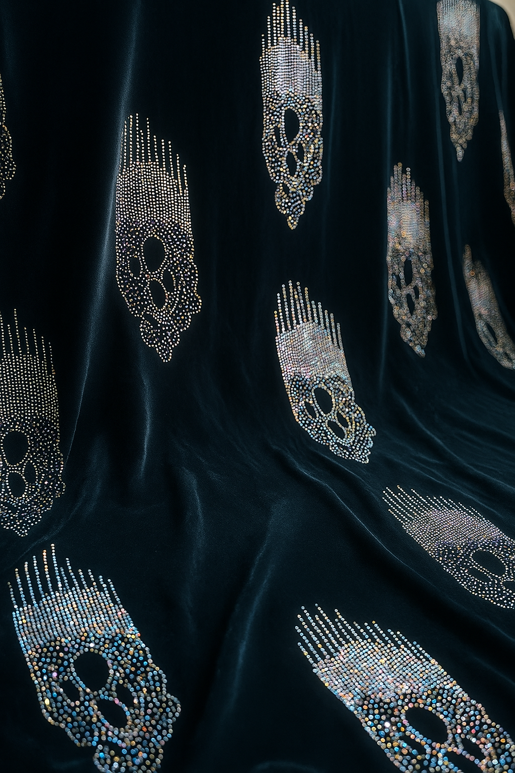Twin Glamour – Midnight Black &amp; Ash Grey Velvet with Rhinestone Motifs - Mohammad collection