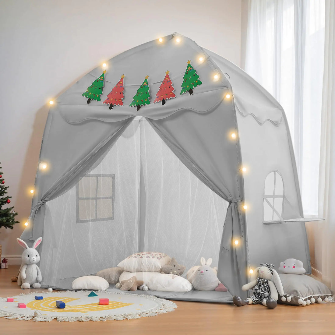 besrey Large Kids Play Tent with Christmas Tree Flags &amp; Lights Kids Tent Indoor Toddler Tent for Boys&amp;Girls for Kids Great Kids Playhouse 61&quot; x39&quot; x 58&quot; - Mohammad collection