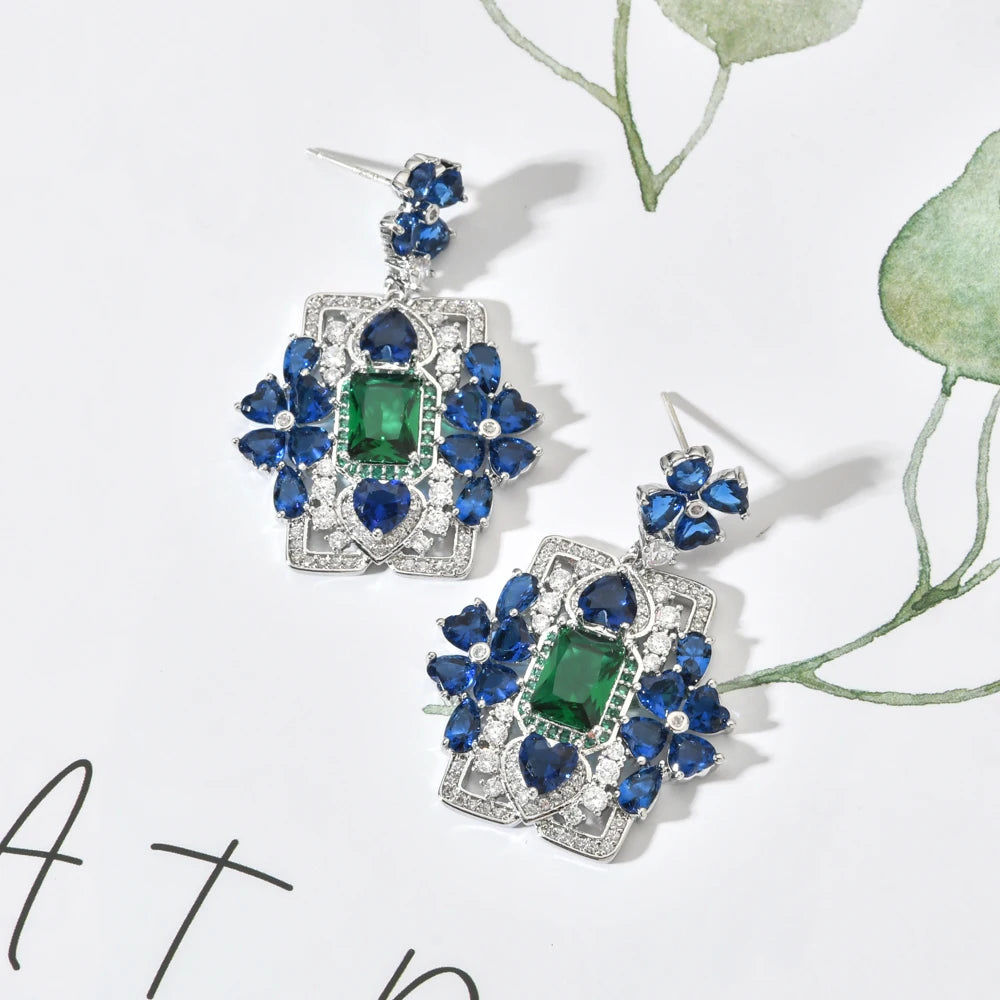 Dazzle Your Style with Royal Blue Heart-Shaped Zircon Earrings - Perfect for Stylish Girls and Elegant Women! Ideal Wedding Gift!