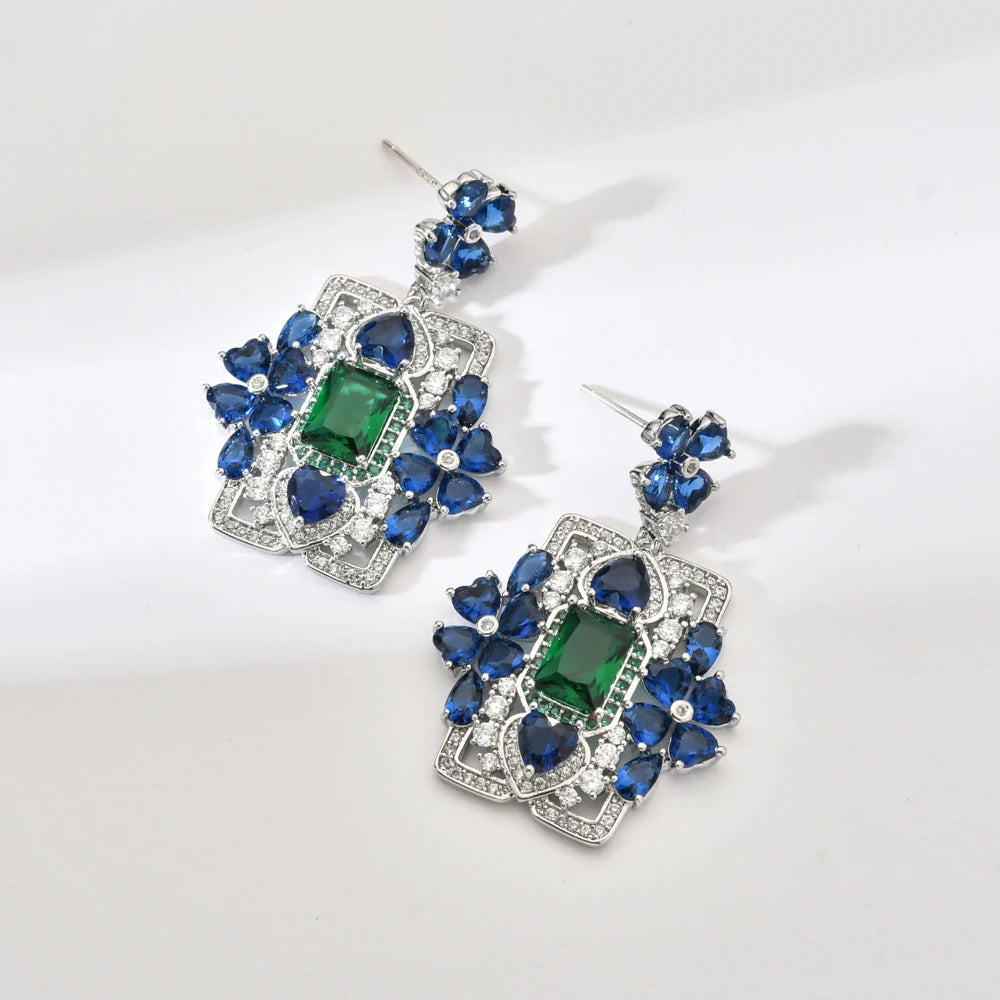 Dazzle Your Style with Royal Blue Heart-Shaped Zircon Earrings - Perfect for Stylish Girls and Elegant Women! Ideal Wedding Gift!