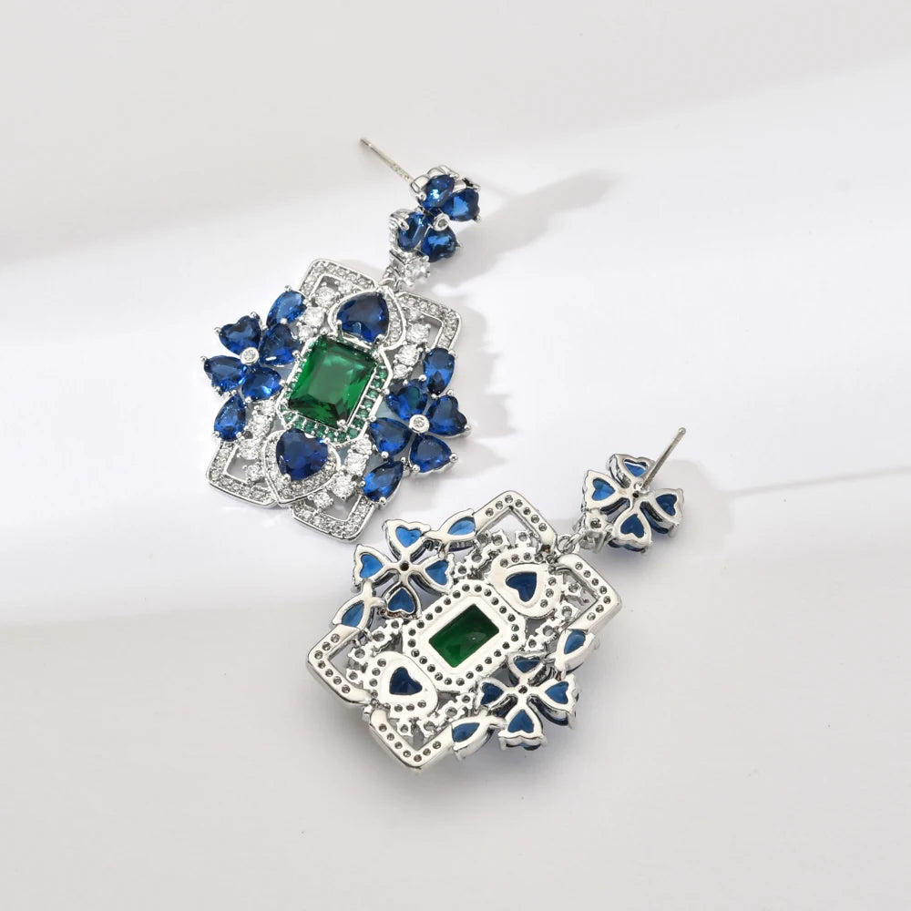 Dazzle Your Style with Royal Blue Heart-Shaped Zircon Earrings - Perfect for Stylish Girls and Elegant Women! Ideal Wedding Gift!