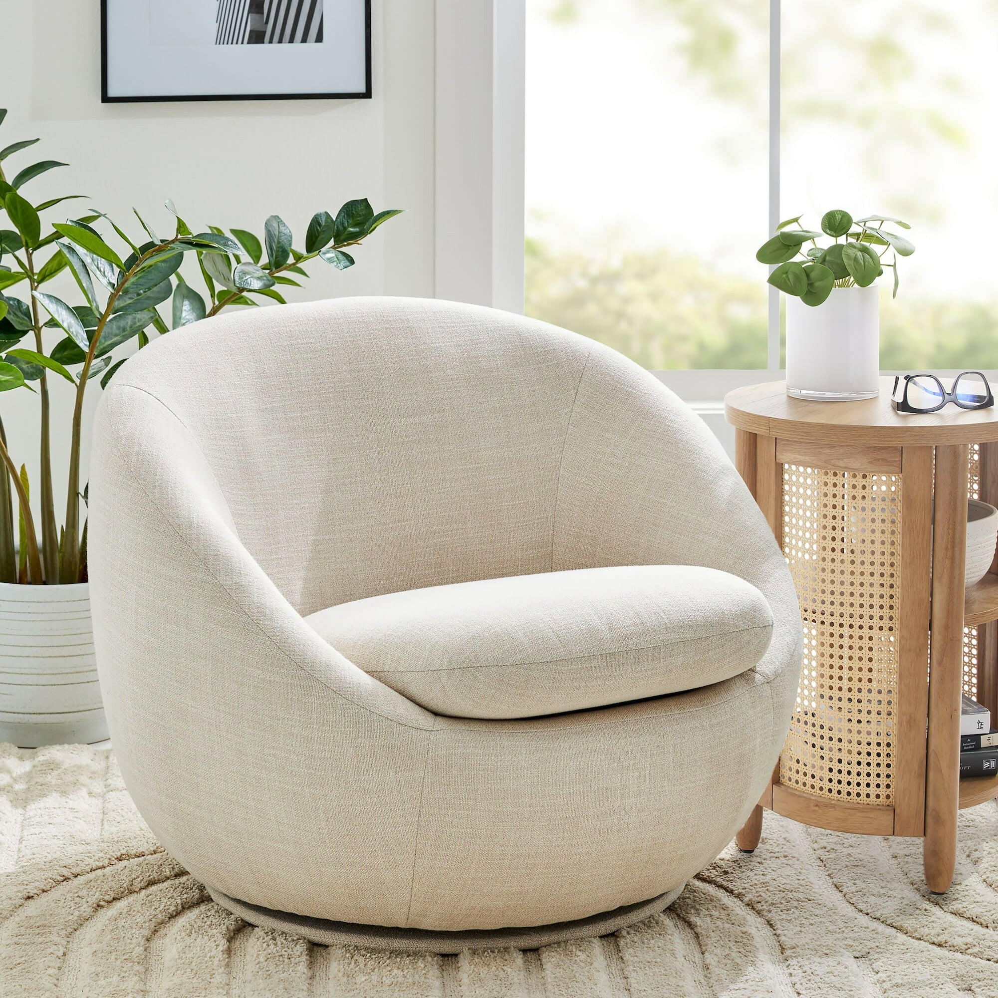 Mira Swivel Accent Chair, Cream
