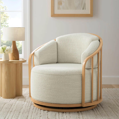 Lillian Swivel Birdcage Accent Chair, Cream Boucle
