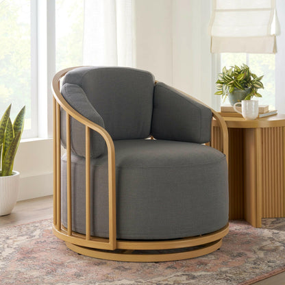 Lillian Swivel Birdcage Accent Chair, Cream Boucle