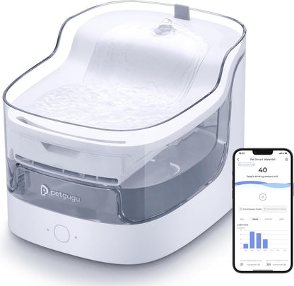 Cat Water Fountain for Drinking, 2L/68Oz Pet Water Dispenser for Cats Dogs, Wireless Pump Smart App Control 8 Layers Filtration Ultra-Quiet, 2.4G Wi-Fi Automatic Cat Stuff (PF1)